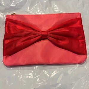 Rare Pink Satin Wristlet Clutch with Red Bow Accent NWOT